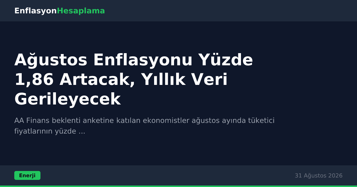 Ağustos Enflasyonu Yüzde 1,86 Artacak, Yıllık Veri Gerileyecek