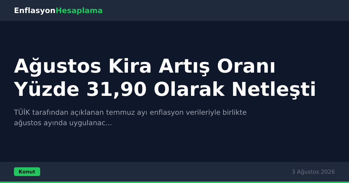 Ağustos Kira Artış Oranı Yüzde 31,90 Olarak Netleşti