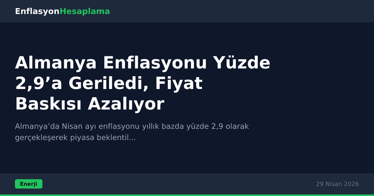 Almanya Enflasyonu Yüzde 2,9’a Geriledi, Fiyat Baskısı Azalıyor