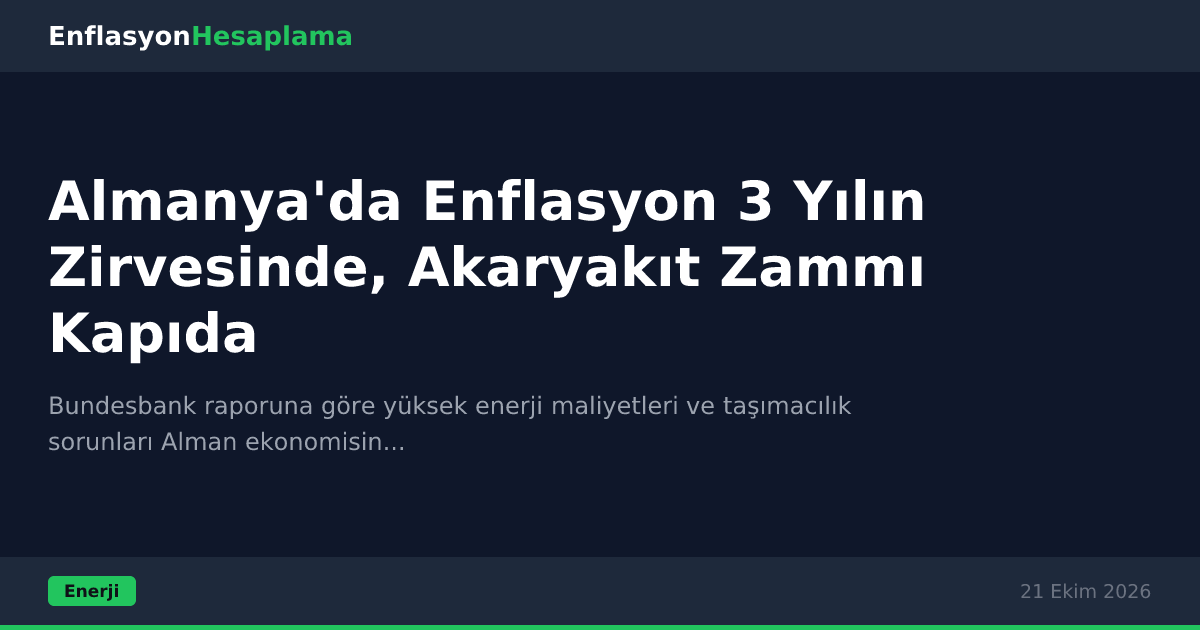 Almanya'da Enflasyon 3 Yılın Zirvesinde, Akaryakıt Zammı Kapıda