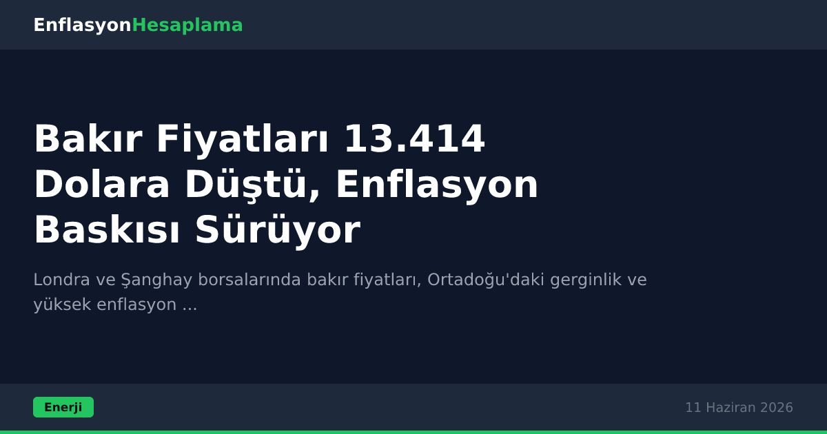 Bakır Fiyatları 13.414 Dolara Düştü, Enflasyon Baskısı Sürüyor