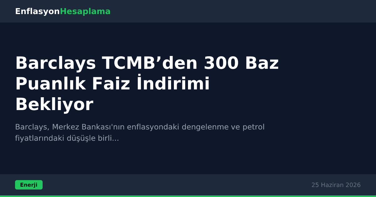 Barclays TCMB’den 300 Baz Puanlık Faiz İndirimi Bekliyor