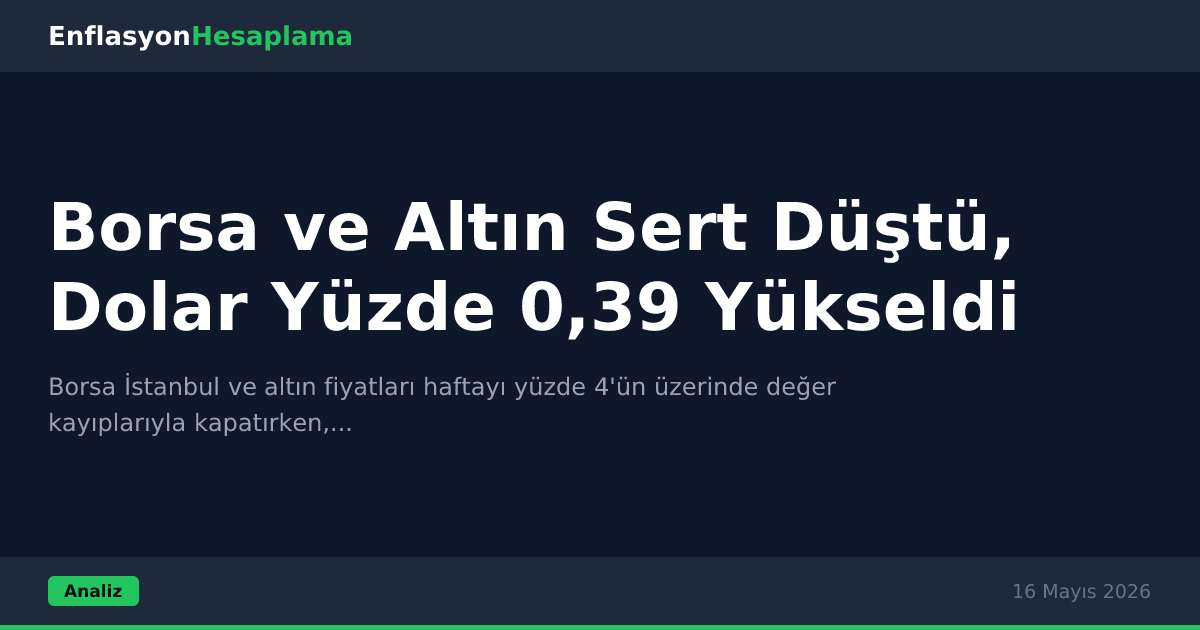 Borsa ve Altın Sert Düştü, Dolar Yüzde 0,39 Yükseldi