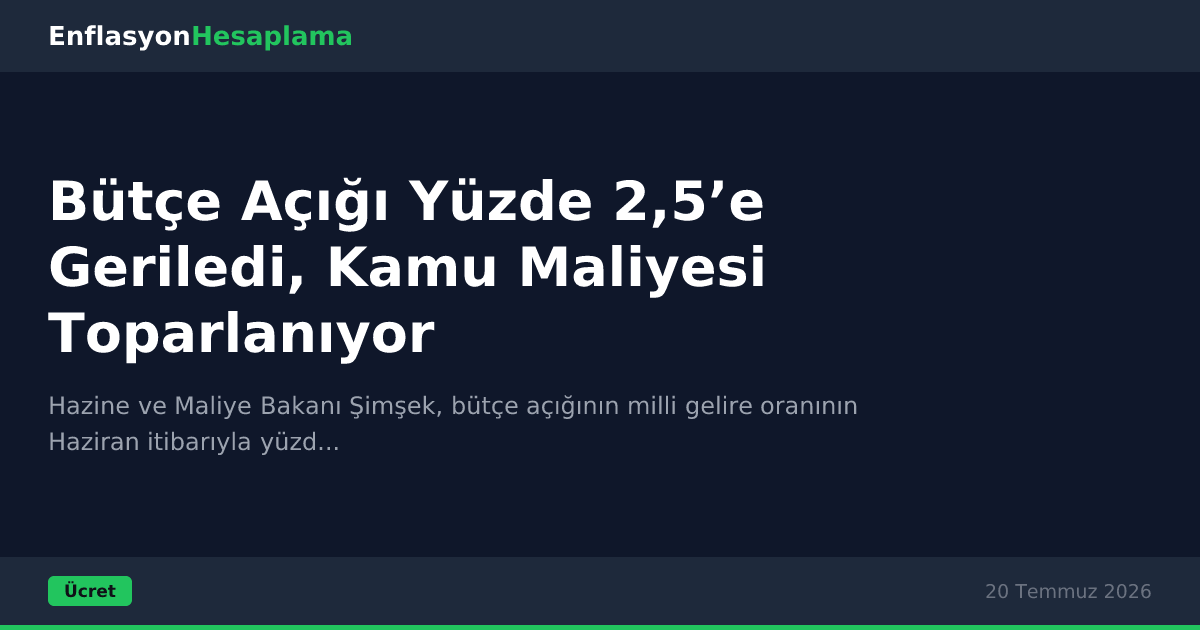Bütçe Açığı Yüzde 2,5’e Geriledi, Kamu Maliyesi Toparlanıyor