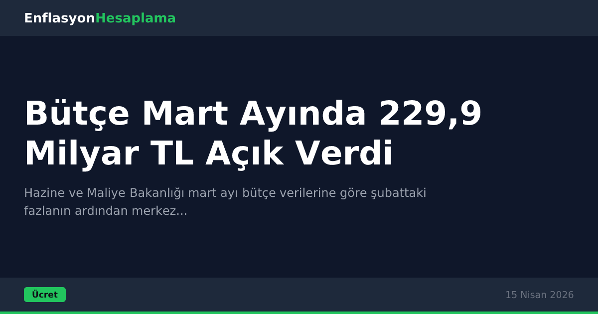 Bütçe Mart Ayında 229,9 Milyar TL Açık Verdi
