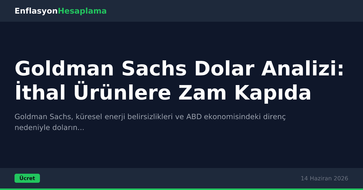 Goldman Sachs Dolar Analizi: İthal Ürünlere Zam Kapıda
