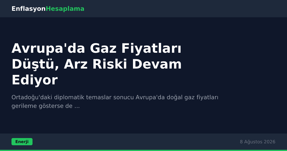 Avrupa'da Gaz Fiyatları Düştü, Arz Riski Devam Ediyor