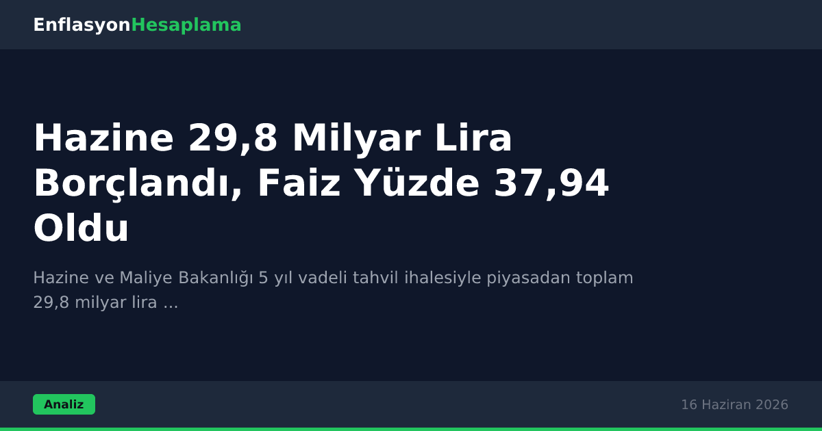 Hazine 29,8 Milyar Lira Borçlandı, Faiz Yüzde 37,94 Oldu