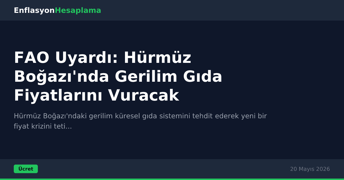 FAO Uyardı: Hürmüz Boğazı'nda Gerilim Gıda Fiyatlarını Vuracak