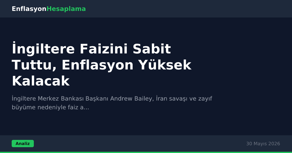 İngiltere Faizini Sabit Tuttu, Enflasyon Yüksek Kalacak