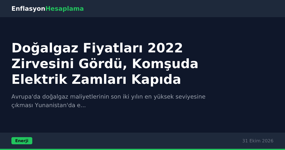 Doğalgaz Fiyatları 2022 Zirvesini Gördü, Komşuda Elektrik Zamları Kapıda