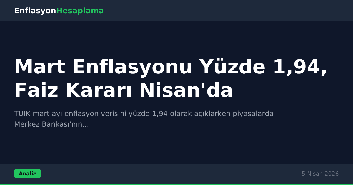 Mart Enflasyonu Yüzde 1,94, Faiz Kararı Nisan'da