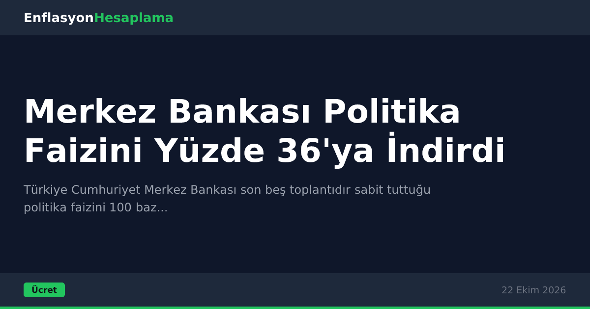 Merkez Bankası Politika Faizini Yüzde 36'ya İndirdi