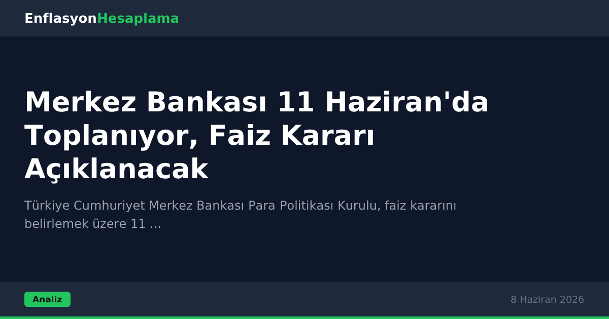 Merkez Bankası 11 Haziran'da Toplanıyor, Faiz Kararı Açıklanacak