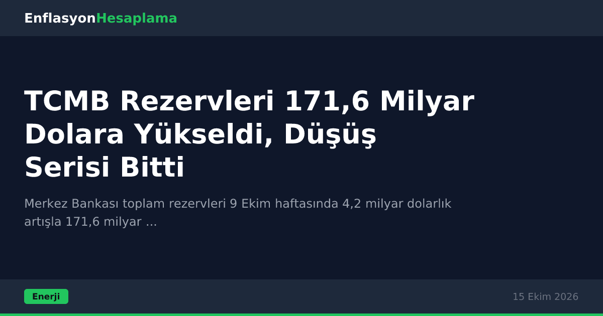 TCMB Rezervleri 171,6 Milyar Dolara Yükseldi, Düşüş Serisi Bitti