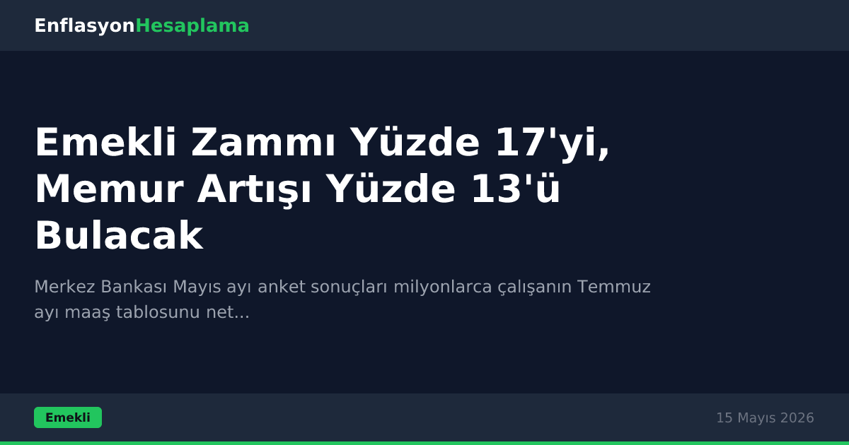 Emekli Zammı Yüzde 17'yi, Memur Artışı Yüzde 13'ü Bulacak