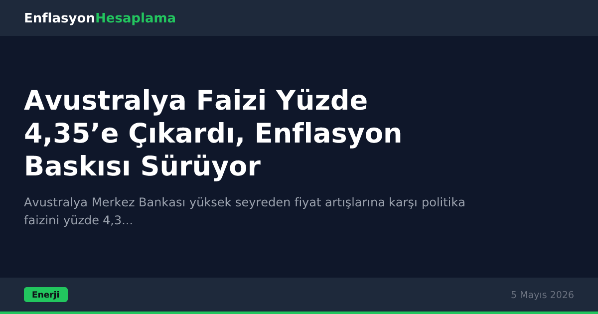 Avustralya Faizi Yüzde 4,35’e Çıkardı, Enflasyon Baskısı Sürüyor