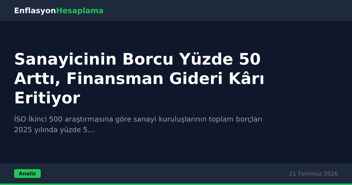Sanayicinin Borcu Yüzde 50 Arttı, Finansman Gideri Kârı Eritiyor