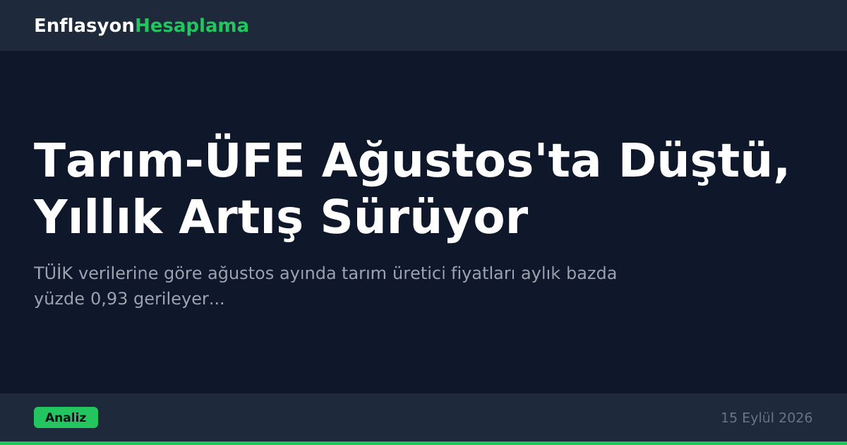 Tarım-ÜFE Ağustos'ta Düştü, Yıllık Artış Sürüyor