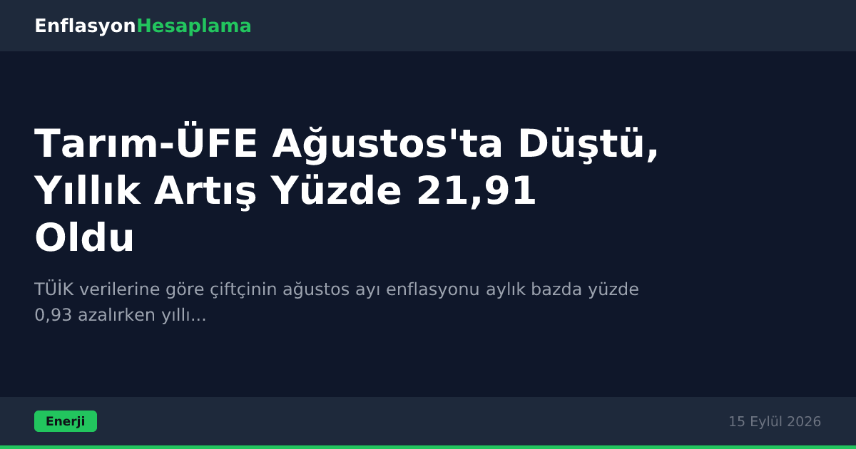 Tarım-ÜFE Ağustos'ta Düştü, Yıllık Artış Yüzde 21,91 Oldu