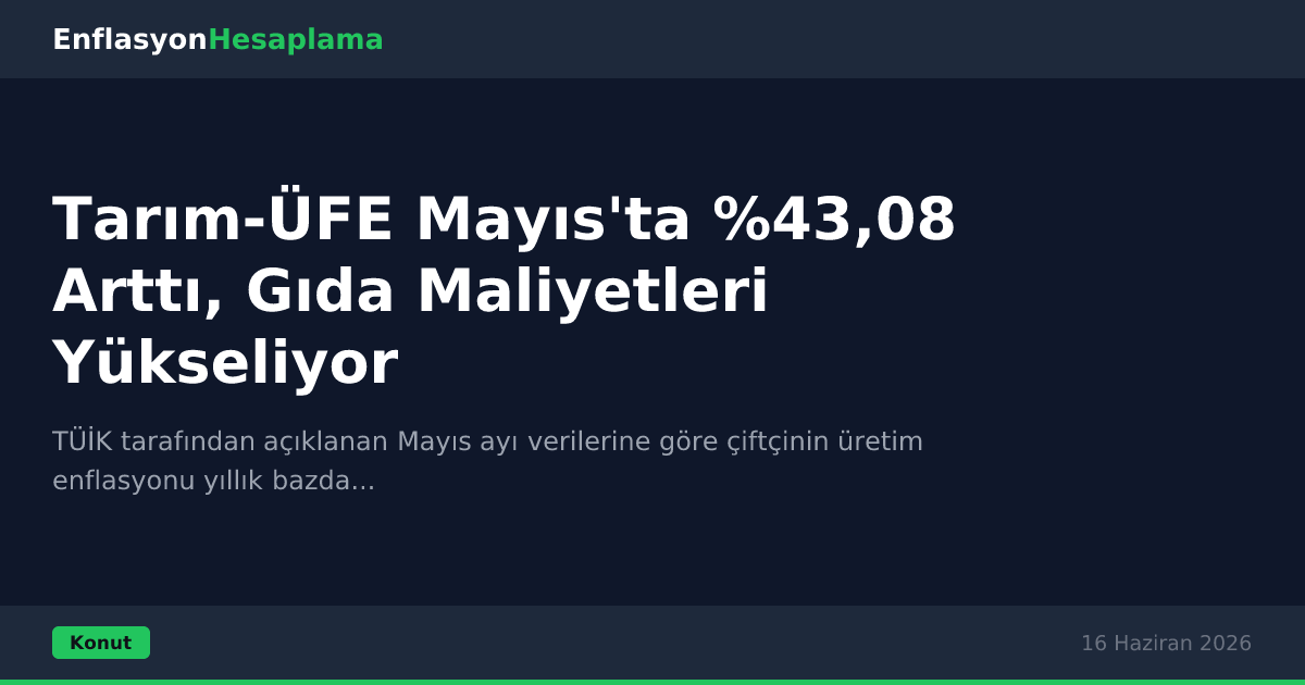 Tarım-ÜFE Mayıs'ta %43,08 Arttı, Gıda Maliyetleri Yükseliyor