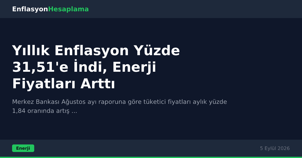 Yıllık Enflasyon Yüzde 31,51'e İndi, Enerji Fiyatları Arttı