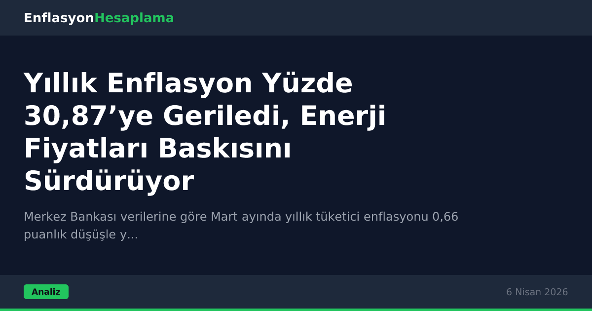 Yıllık Enflasyon Yüzde 30,87’ye Geriledi, Enerji Fiyatları Baskısını Sürdürüyor