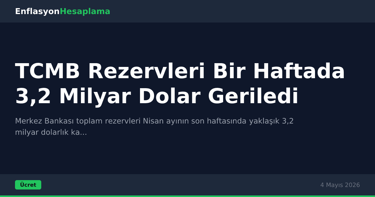 TCMB Rezervleri Bir Haftada 3,2 Milyar Dolar Geriledi