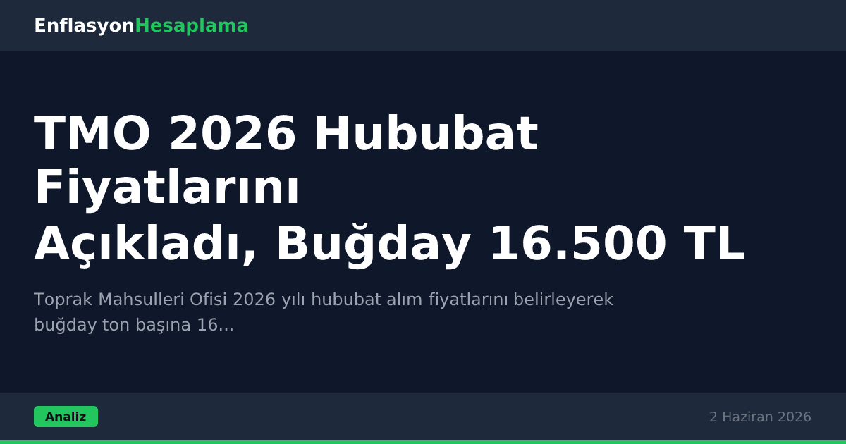 TMO 2026 Hububat Fiyatlarını Açıkladı, Buğday 16.500 TL