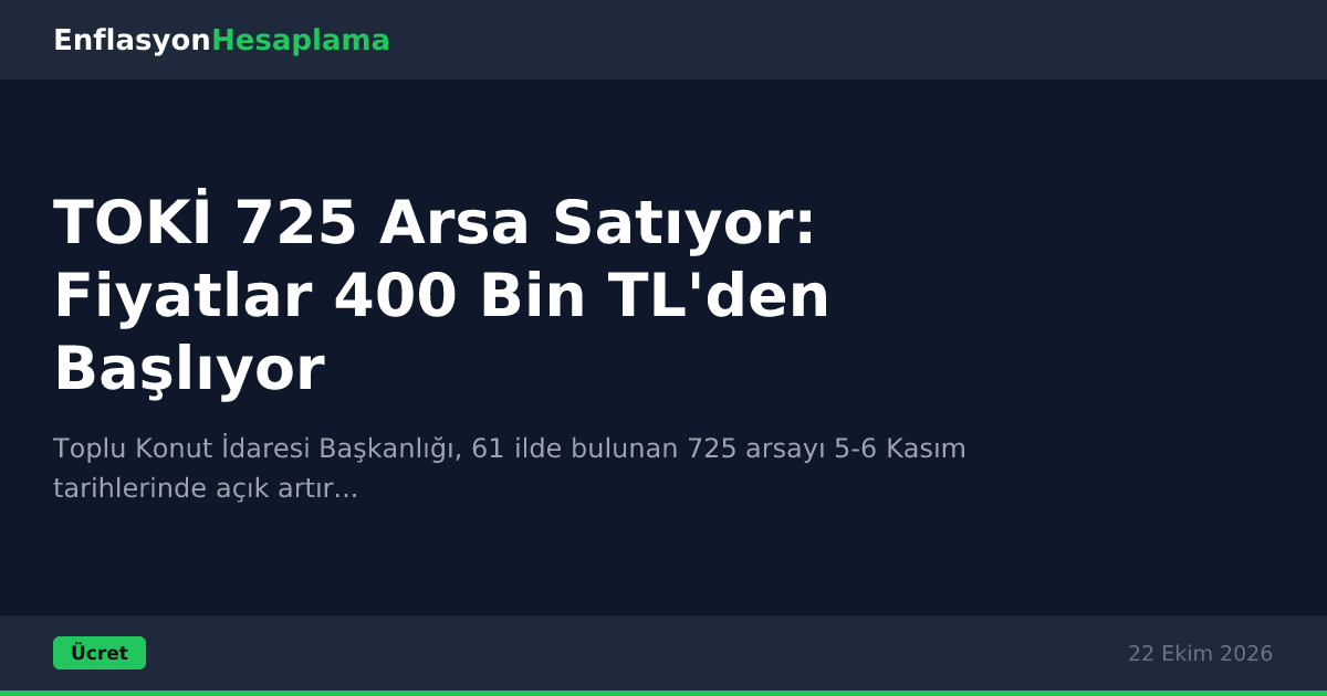 TOKİ 725 Arsa Satıyor: Fiyatlar 400 Bin TL'den Başlıyor