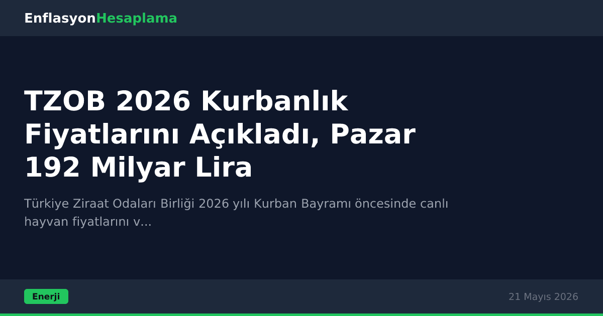 TZOB 2026 Kurbanlık Fiyatlarını Açıkladı, Pazar 192 Milyar Lira